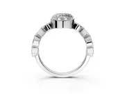 Milgrain Bezel Engagement Ring Setting for Heart-Shaped Center with Marquise Stations and Bezel Head in White Gold