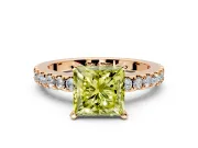 Solitaire Engagement Ring Setting for Fancy Yellow Princess Cut Center with Single Row Accent Band and Prong Head in Rose Gold