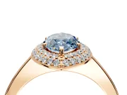 Halo Engagement Ring Setting for Fancy Blue Marquise Center with Plain Tapered Band and Prong Head in Rose Gold