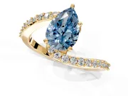Solitaire Engagement Ring Setting for Fancy Blue Pear-Shaped Center with Pave Bypass Swirl Band and Prong Head in Yellow Gold