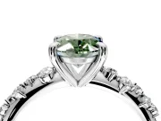 Solitaire Engagement Ring Setting for Fancy Green Oval Center with Trailing Leaf Accent Band and Prong Head in White Gold