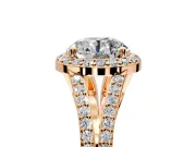 Halo Engagement Ring Setting for Round Cut Center with Pave Split Shank and Prong Head in Rose Gold