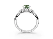 Solitaire Engagement Ring Setting for Fancy Green Oval Center with Grooved Bar Accent Band and Prong Head in Platinum