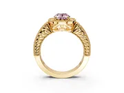 Milgrain Halo Engagement Ring Setting for Fancy Pink Oval Center with Pave Band and Prong Head in Yellow Gold