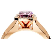 Halo Engagement Ring Setting for Fancy Pink Emerald Cut Center with Knife Ridge Cathedral Band and Prong Head in Rose Gold