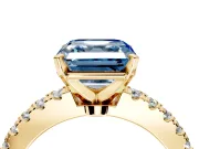 Solitaire Engagement Ring Setting for Fancy Blue Asscher Cut Center with Single Row Accent Band and Prong Head in Yellow Gold