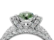 Pave Engagement Ring Setting for Fancy Green Pear-Shaped Center with Curved Accent Rows, Openwork and Prong Head in White Gold