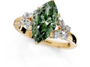 Solitaire Engagement Ring Setting for Fancy Green Marquise Center with Marquise Flower Shoulders and Prong Head in Yellow Gold