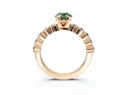 Shared-Prong Engagement Ring Setting for Fancy Green Oval Center with Graduated Accents and Prong Head in Rose Gold