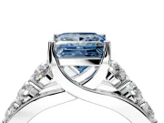 Solitaire Engagement Ring Setting for Fancy Blue Princess Cut Center with Graduated Shared Prongs and Prong Head in Platinum