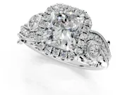 Milgrain Halo Engagement Ring Setting for Radiant Cut Center with Shoulder Bezels and Prong Head in Sterling Silver