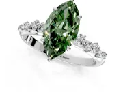 Cluster Engagement Ring Setting for Fancy Green Marquise Center with Round Cut Accent Band and Prong Head in Platinum