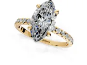 Solitaire Engagement Ring Setting for Marquise Center with Fine Pave Narrow Band and Prong Head in Yellow Gold
