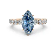 Shared-Prong Engagement Ring Setting for Fancy Blue Marquise Center with Graduated Accents and Prong Head in Rose Gold