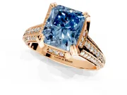 Solitaire Engagement Ring Setting for Fancy Blue Radiant Cut Center with Accented Split Shank and Prong Head in Rose Gold