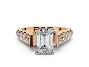 Solitaire Engagement Ring Setting for Emerald Cut Center with Pave Cathedral Shoulders and Prong Head in Rose Gold