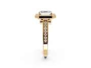 Halo Engagement Ring Setting for Asscher Cut Center with Outer Bezel Rim, Pave Band and Prong Head in Yellow Gold