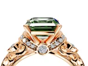 Solitaire Engagement Ring Setting for Fancy Green Asscher Cut Center with Filigree Band and Prong Head in Rose Gold