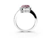 Halo Engagement Ring Setting for Fancy Pink Heart-Shaped Center with Heart-Shaped Openwork, Pave Band and Prong Head in White Gold
