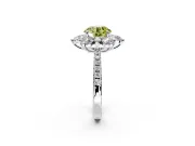 Floral Halo Engagement Ring Setting for Fancy Yellow Round Cut Center with Pave Accents and Prong Head in White Gold