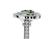Halo Engagement Ring Setting for Fancy Green Heart-Shaped Center with Milgrain Frame, Pave Band and Prong Head in Sterling Silver