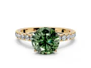 Solitaire Engagement Ring Setting for Fancy Green Round Cut Center with Large Accent Band and Prong Head in Yellow Gold