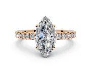 Solitaire Engagement Ring Setting for Marquise Center with Single Row Accent Band and Prong Head in Rose Gold