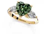 3 Stone Engagement Ring Setting for Fancy Green Heart-Shaped Center with Large Pear-Shaped Accents and Prong Head in Yellow Gold
