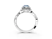 Halo Engagement Ring Setting for Fancy Blue Pear-Shaped Center with Leaf Motif Split Shank and Prong Head in White Gold