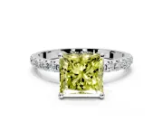 Solitaire Engagement Ring Setting for Fancy Yellow Princess Cut Center with Micro Pave Band and Prong Head in Platinum