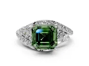 Halo Engagement Ring Setting for Fancy Green Asscher Cut Center with Marquise and Pave Bypass Band and Prong Head in Platinum