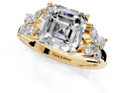 Floral Engagement Ring Setting for Princess Cut Center with Marquise Cluster Shoulders and Prong Head in Yellow Gold