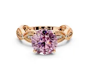 Solitaire Engagement Ring Setting for Fancy Pink Round Cut Center with Marquise Panel Band and Prong Head in Rose Gold