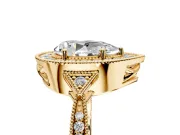 Halo Engagement Ring Setting for Pear-Shaped Center with Milgrain Rim, Pave Band and Prong Head in Yellow Gold