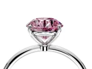 Solitaire Engagement Ring Setting for Fancy Pink Round Cut Center with Straight Thin Band and Prong Head in Sterling Silver