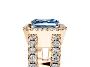 Halo Engagement Ring Setting for Fancy Blue Asscher Cut Center with Wide-Open Pave Split Shank and Prong Head in Rose Gold