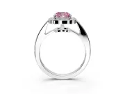 Bezel-Framed Halo Engagement Ring Setting for Fancy Pink Cushion Cut Center with Pave Band and Prong Head in White Gold
