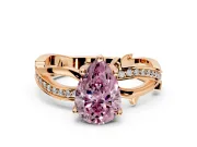 Solitaire Engagement Ring Setting for Fancy Pink Pear-Shaped Center with Pave and Plain Crossover Band and Prong Head in Rose Gold