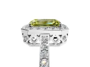Halo Engagement Ring Setting for Fancy Yellow Emerald Cut Center with Heart-Shaped Openwork, Pave Band and Prong Head in Platinum