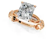 Solitaire Engagement Ring Setting for Radiant Cut Center with Marquise Panel Band and Prong Head in Rose Gold