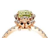 Halo Engagement Ring Setting for Fancy Yellow Radiant Cut Center with Openwork Halo, Pave Band and Prong Head in Rose Gold