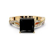 Solitaire Engagement Ring Setting for Fancy Black Princess Cut Center with Twisted Pave Split Shank and Prong Head in Yellow Gold
