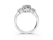 3 Stone Engagement Ring Setting for Heart-Shaped Center with Matching Side Accents and Prong Head in White Gold