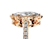 Accent Halo Engagement Ring Setting for Marquise Center with Full-Length Pave Band and Prong Head in Rose Gold