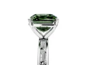 Solitaire Engagement Ring Setting for Fancy Green Asscher Cut Center with Channel Baguette Band and Prong Head in White Gold