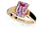 Solitaire Engagement Ring Setting for Fancy Pink Emerald Cut Center with Tapered Split Shoulders and Prong Head in Yellow Gold