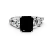 Leaf Motif Engagement Ring Setting for Fancy Black Radiant Cut Center with Pave Band and Prong Head in Platinum
