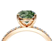 Solitaire Engagement Ring Setting for Fancy Green Cushion Cut Center with Round Cut Pave Band and Prong Head in Rose Gold