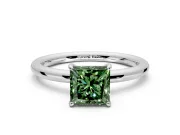 Low-Set Solitaire Engagement Ring Setting for Fancy Green Princess Cut Center with Thin Plain Band and Prong Head in Sterling Silver