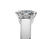 Solitaire Engagement Ring Setting for Emerald Cut Center with Wide Band, Pave Collar and Prong Head in Sterling Silver
